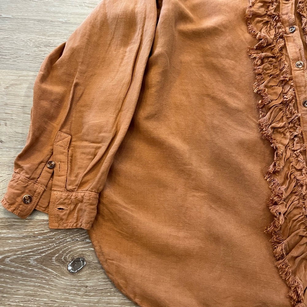 Pilcro Brown Button Down Shirt with Fringe Detail - Picture 4 of 13